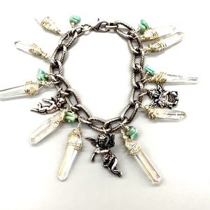 Handmade sterling silver 7.5-8 inch cherub and crystal bracelet, very-rare 🌼
